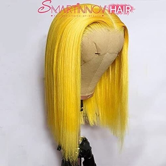 Human Hair Bob Wig Pre Plucked Lace Front Brazlian Virgin Hair Yellow 14" Short - Picture 2 of 7